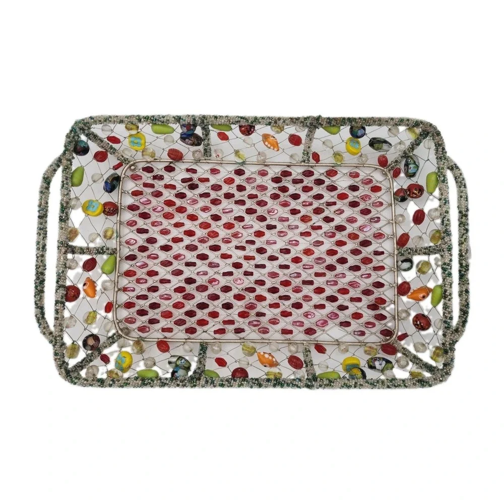 Beaded Wire Tray Basket Rectangle 14.5